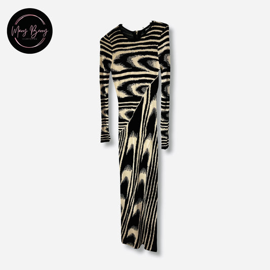 Lori Abstract Sweater Maxi Dress- Black/ Cream